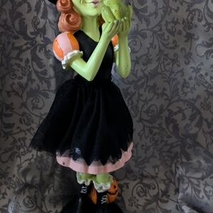 Source Unknown Witch Figurine with Frog - Green, Black, Orange, Pink